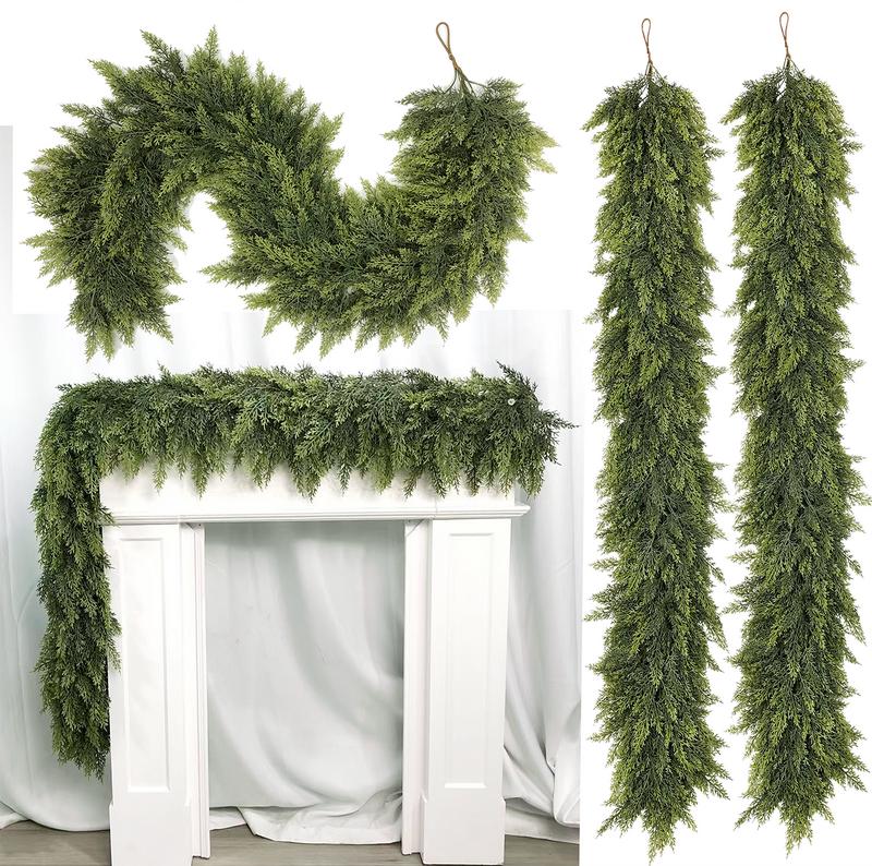 FestiveFinds™ Luxury 9ft Cedar Garland – Ultra-Lifelike, Full & Reusable Evergreen Greenery for Elegant Holiday Mantels, Staircases, and Front Door Décor
