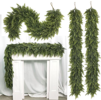 FestiveFinds™ Luxury 9ft Cedar Garland – Ultra-Lifelike, Full & Reusable Evergreen Greenery for Elegant Holiday Mantels, Staircases, and Front Door Décor