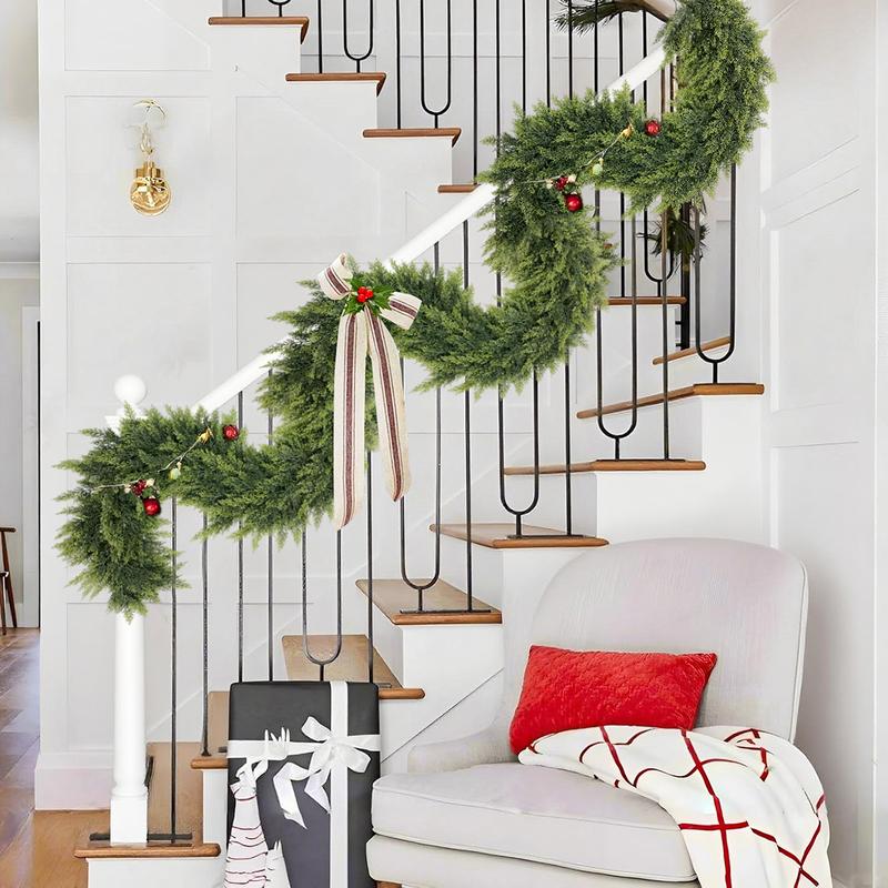 FestiveFinds™ Luxury 9ft Cedar Garland – Ultra-Lifelike, Full & Reusable Evergreen Greenery for Elegant Holiday Mantels, Staircases, and Front Door Décor