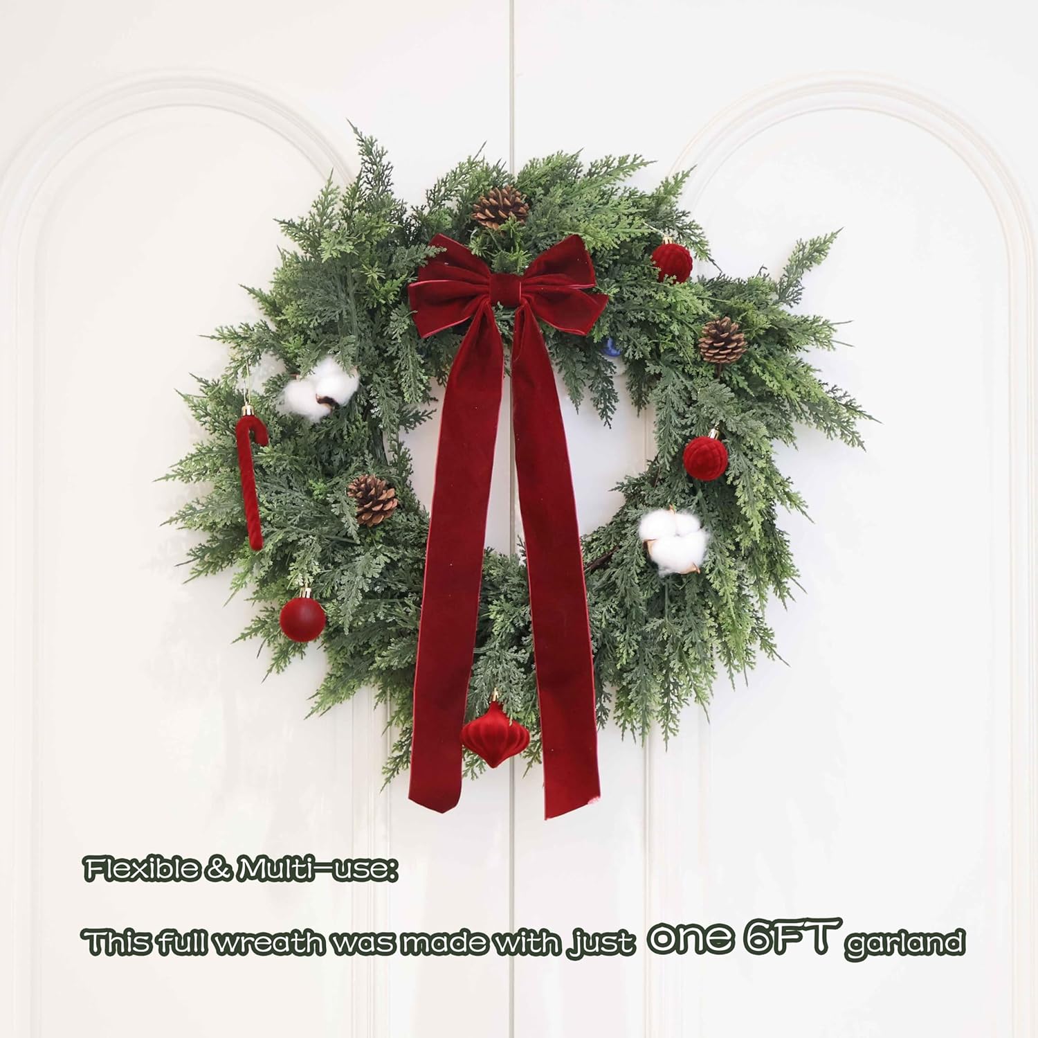 FestiveFinds 6 FT Artificial Cedar Garlands, Real Touch Winter Cedar Garland, Green Artificial Greenery Pine Garland for Table, Mantle, Wall, Indoor, Outdoor Christmas Decorations