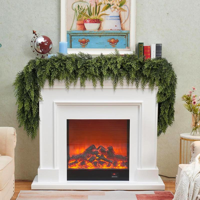 FestiveFinds™ Luxury 9ft Cedar Garland – Ultra-Lifelike, Full & Reusable Evergreen Greenery for Elegant Holiday Mantels, Staircases, and Front Door Décor