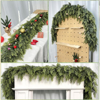 FestiveFinds™ Luxury 9ft Cedar Garland – Ultra-Lifelike, Full & Reusable Evergreen Greenery for Elegant Holiday Mantels, Staircases, and Front Door Décor